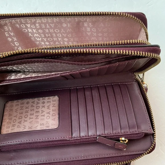 Kate Spade Lg Wristlet Double Zipper Purple Leather - Picture 5 of 5